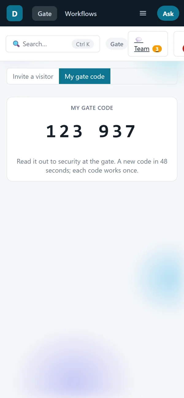 An employee's gate code on their phone