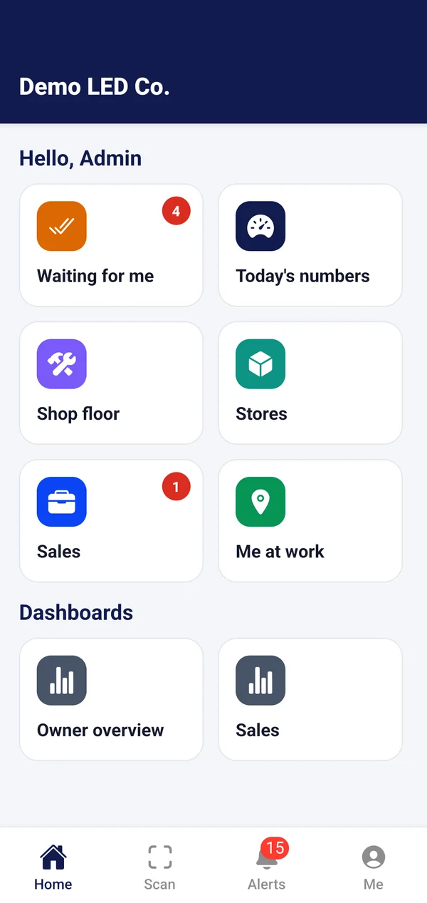 The app's home screen
